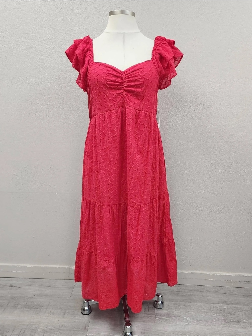 Arula Red Tiered Eyelet Maxi Dress - New - Size 18/20